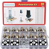 WWZMDiB 80 Pcs Potentiometer Kit with Knobs B1K 2K 5K 10K 20K 50K 100K 250K 500K 1M Ohm potentiometers Assortment Tapered Rot