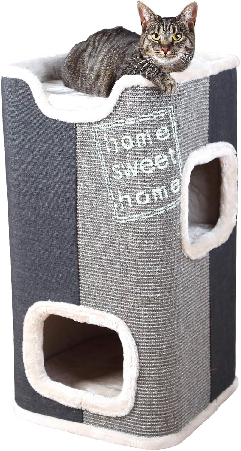 TRIXIE Modern scratching tower for cats ""Cat Tower Jorge, 38 x 38 x 78 cm, anthracite/light grey/grey, 44957, plush, sisal, claw care - Image 3