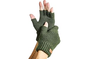 Winter Fingerless Gloves for Women Men, Warm Alpaca Wool Stretch Knit Cold Weather Adult Half Finger Glove for Driving