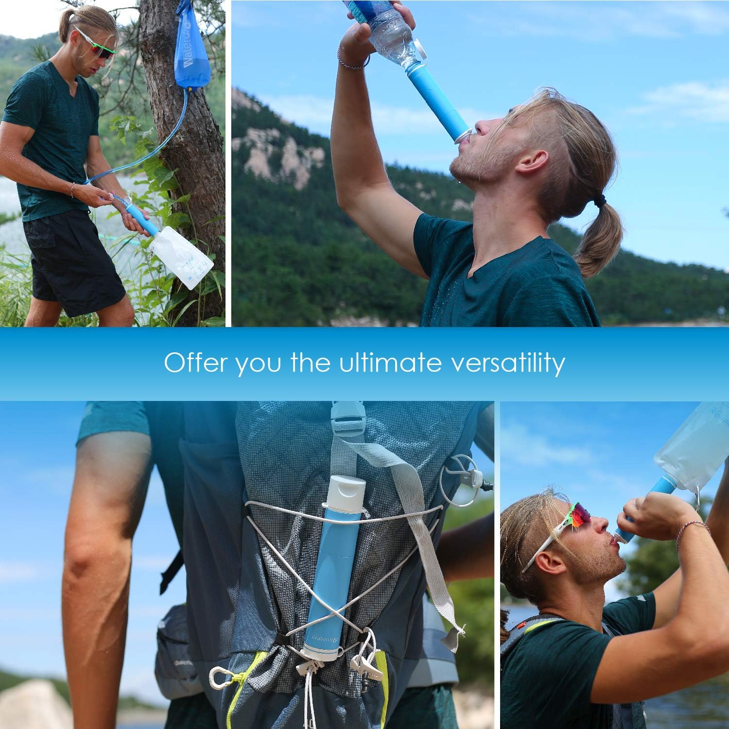 Waterdrop Water Filter Straw with Gravity Water Bag, Portable Camping Filtration System, Drinking Water Purifier for Emergency Hiking Travel Backpacking : Sports & Outdoors