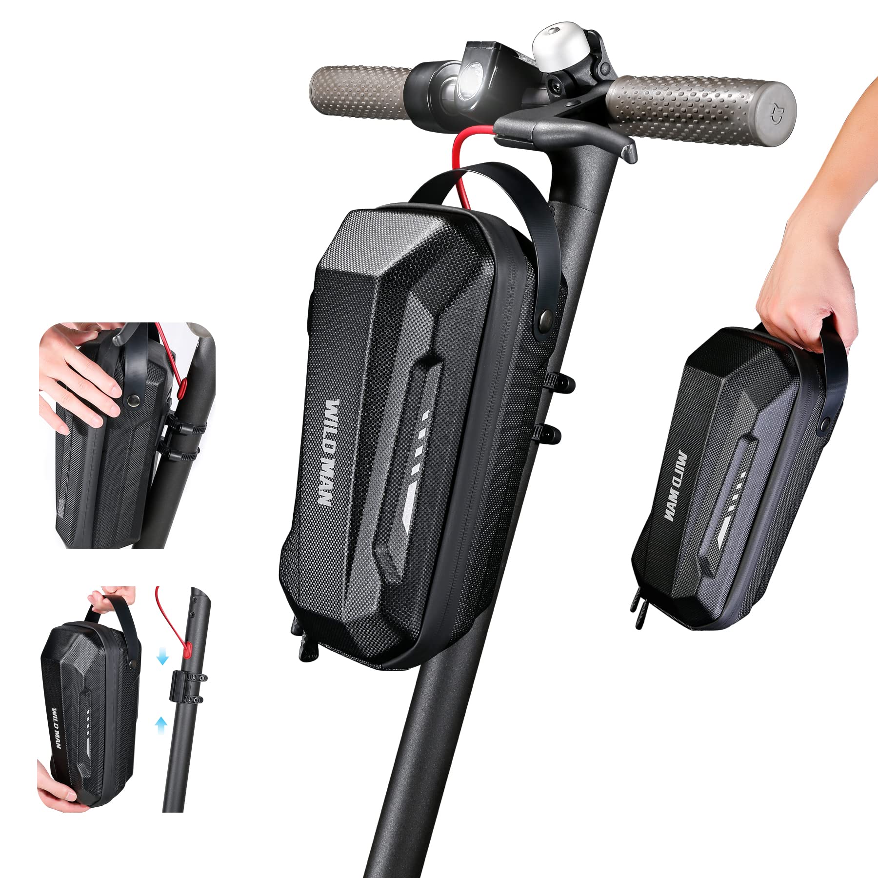 Electric Scooter Storage Bag, Waterproof Scooter Storage Bag Durable EVA Front Tube Bags Handlebar Pouch Large Bags for Mijia M365/M365 Pro/Segway ES1/ES2/ES3 for Kick Scooters Carrying Wallet Charger