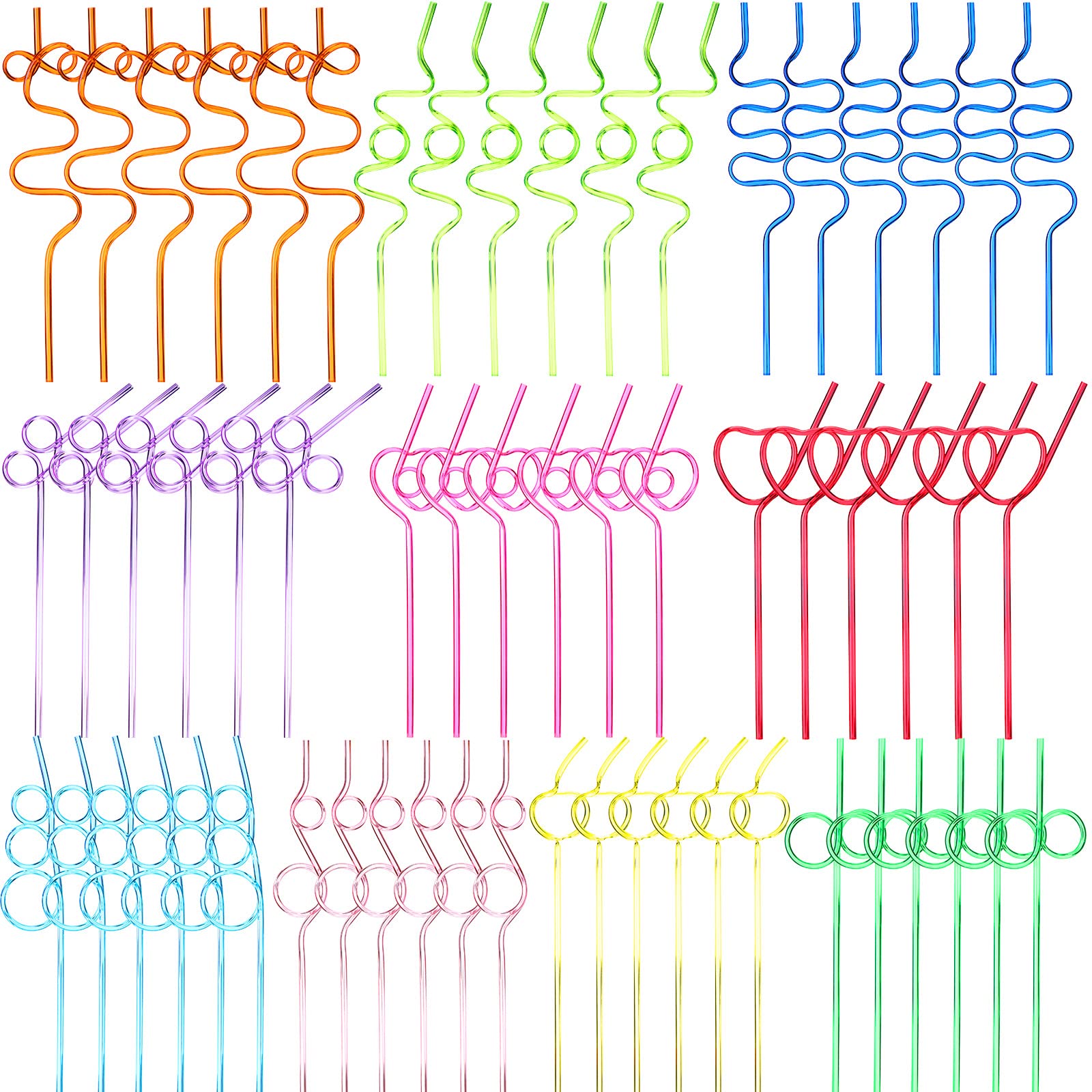 Photo 1 of Yoande 60 Pcs Assorted Straws Colorful Reusable Drinking Twists Loop Bendy Straws for Birthday Carnivals Classroom Activities Party Supplies, 10 Designs