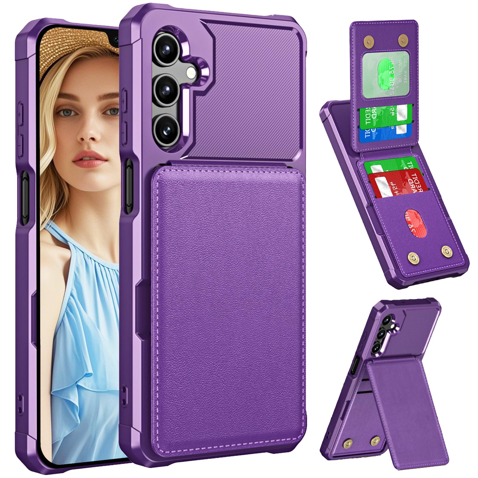 CCSmall for Samsung Galaxy A17 / Galaxy A26 Wallet Case with Card Holder, Luxury Folio PU Leather Wallet & TPU Bumper Phone Cover Case for Samsung A17 ZM Purple