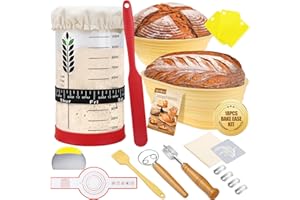TEEMARS BakeEase Sourdough Starter Kit, 40oz Sourdough Jar, 2 Silicone Proofing Baskets, Thermometer, Feeding Tracker, Sourdough Recipe, Dutch Oven Sling, Scrapers, 18PCS Sourdough Bread Baking Supplies
