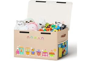 ADEHMDA 80L Large Toy Storage Box with Lid, Large Toy Box Chest for Kids, Girls and Boys, Nursery Room and Living Room, 26"x13" x16" (Dark Khaki-train)