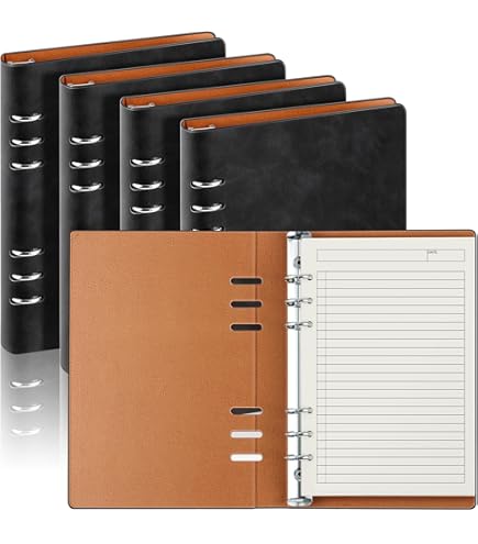 PATIKIL A7 Leder Notizbuch 6-Ring - Mit 50 Blatt Linienpapier Braun