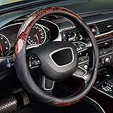 KAFEEK Wood Grain Steering Wheel Cover, Universal 15 inch, Microfiber Leather,Anti-Slip, Odorless