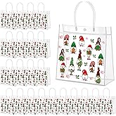 Harloon 24 Pcs Christmas Clear Plastic Gift Bags with Handle, PVC Goodie Candy Treat Bags Reusable Tote Bag for Xmas Winter Party Favor Gifts Supplies, 9.84"x 9.84"x 3.54"(Gnome)