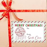 Merry Christmas Gifts Tags Stickers from Santa, 30 Pcs Christmas Name Tags for Gifts, 3.5x2.1 Inch Holiday Presents Sticker Labels, Festive Chrismas Name Tag for Wrapping Bags Classroom-D17