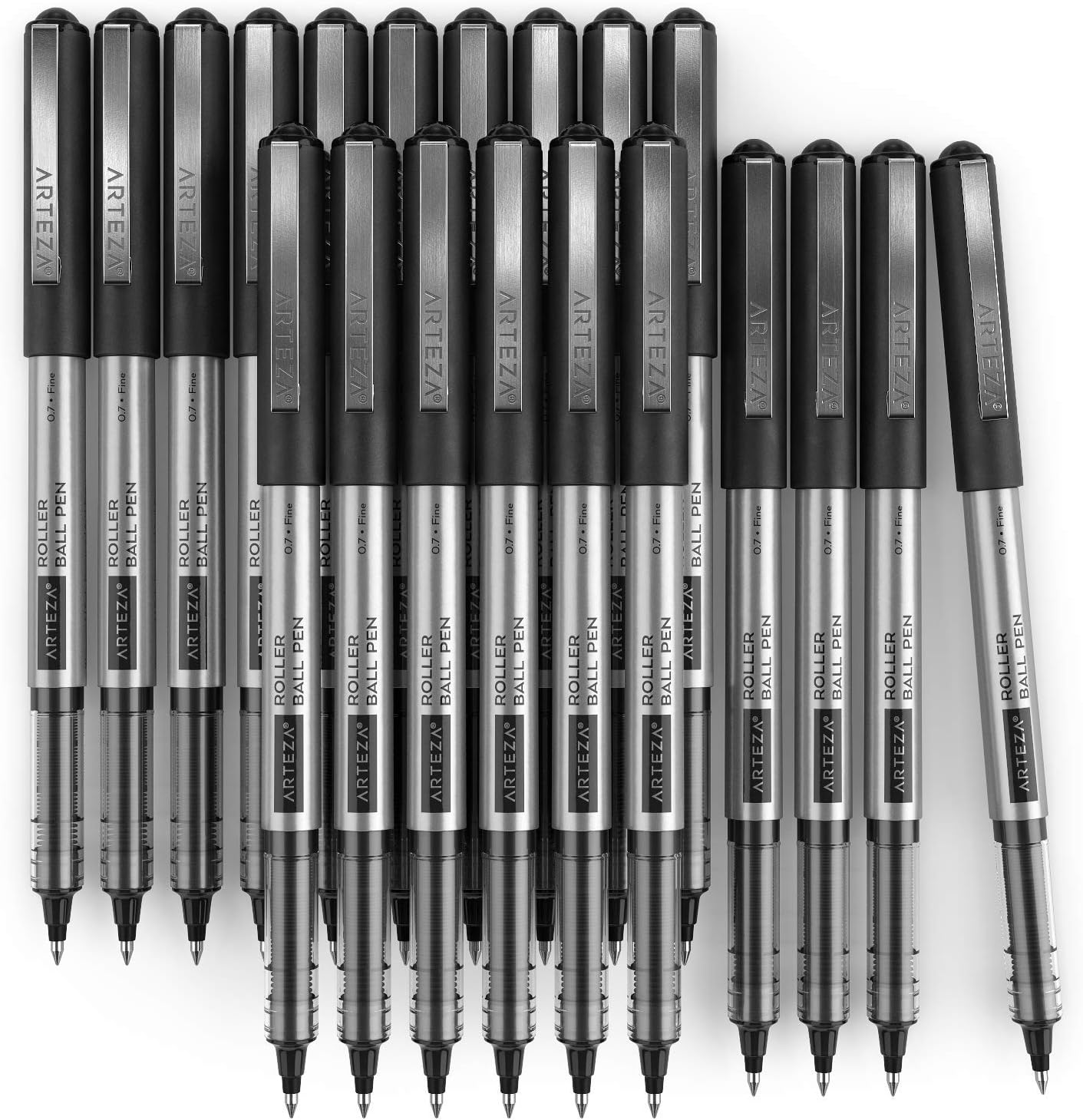 Arteza Rollerball Pens, Pack of 20, 0.7mm Black Liquid Ink Pens for Bullet Journaling, Fine Point Rollerball for Writing, Taking Notes & Sketching: Office Products