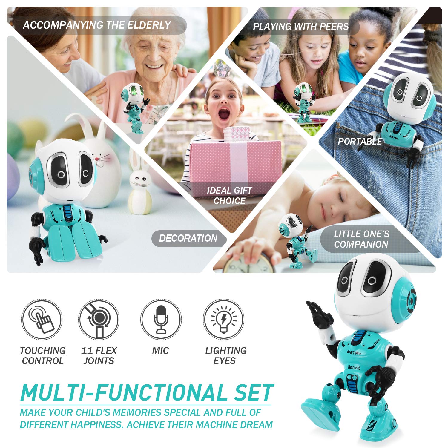 Peradix Recording Talking Robot Toys for Boys& Girls little Kids Robot model Lighting and Sound, Education Toys For Toddlers Children Birthday Presents Gifts for Aged 3-12 Years Old (Blue)