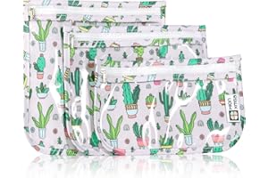 HIONXMGA TSA Approved Toiletry Bag, Set of 3 Clear Travel Toiletry Bag Quart Size Zipper Travel Pouch, Waterproof Makeup Cosmetic Bag for Women Men Kids Toiletries Carry on, Cacti A