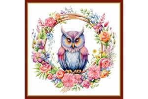 Findvoor Stamped Cross Stitch Kits for Beginners Full Range of Cross Stitching Embroidery Pattern for Kids or Adults, 11CT DIY Needlepoint Embroidery Starter Kits-Owl Wreath 17.7x17.7 inch