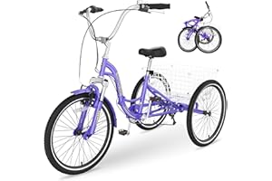 Slsy Adult Folding Tricycles, 7 Speed Folding Adult Trikes, 20 24 26 Inch 3 Wheel Bikes with Low Step-Through, Foldable Tricy