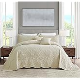 Blythease Oversized King Bedspread Cotton 128x120 Extra Wide, Reversible Paisley Pattern Design, Lightweight Bedding Cover, 5 Piece Set, Khaki