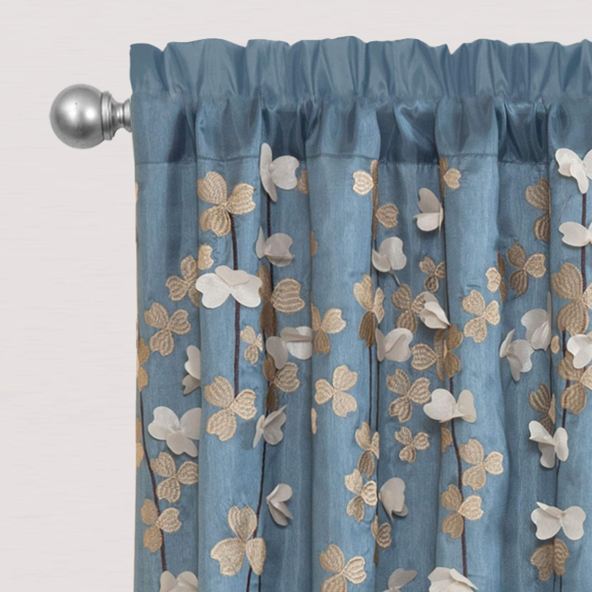 Lush Decor Curtain Flower Drop Window Panel (Single), 84” x 42”, Blue