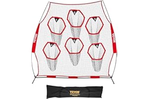 VEVOR 8 x 8 ft Football Trainer Throwing Net, Training Throwing Target Practice Net with 6 Target Pockets, Knotless Net Inclu