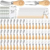 Lothee 24 Sets Thank You Cheese Knifes Forks Gifts, Stainless Steel | 4.8" Wood Handle Cheese Spreader Utensils with Tags Bags for Baby Shower Wedding Party Favors Home Kitchen Decor