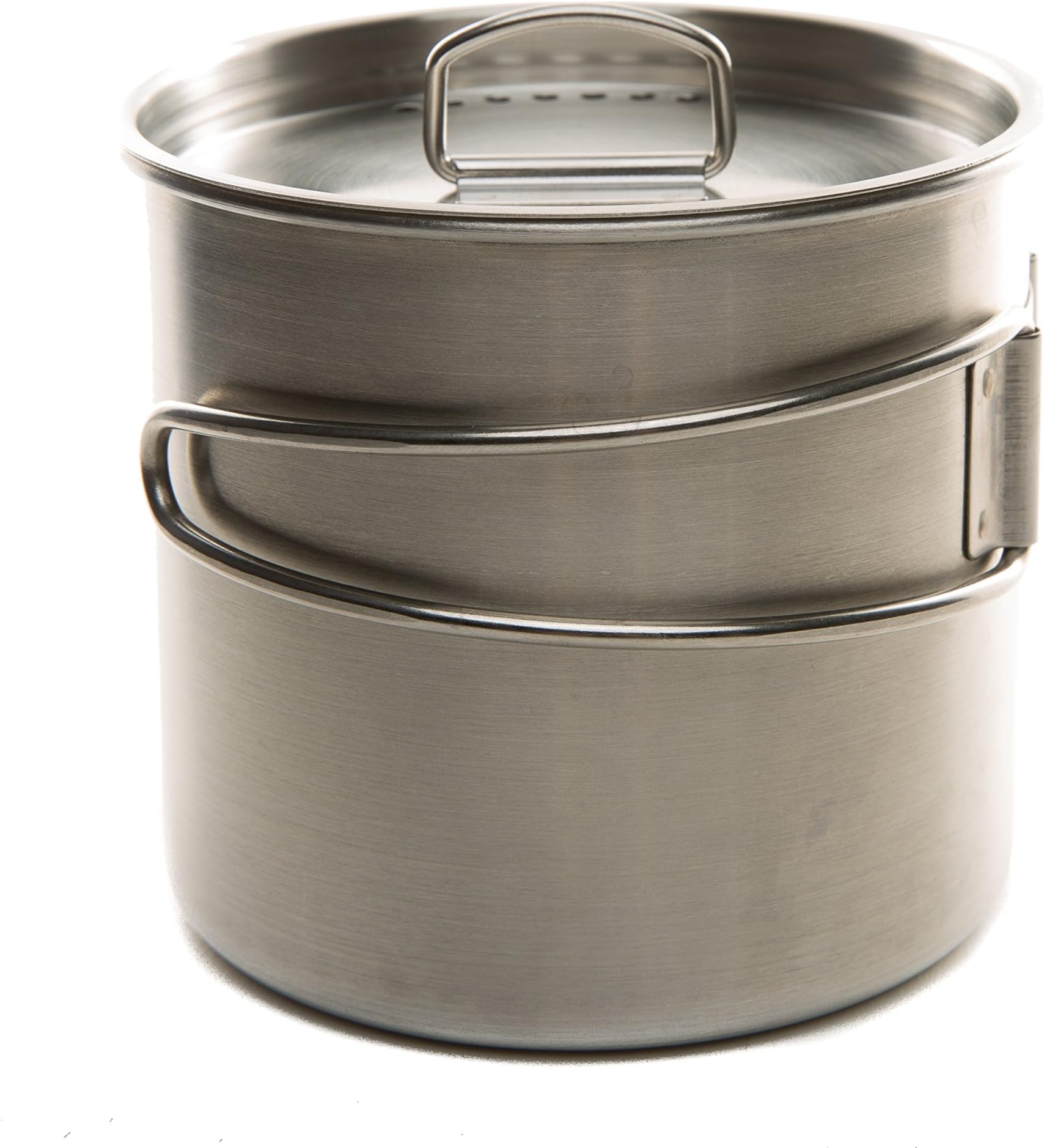 Camping Hiking Outdoor Cookware Set – 20 oz / 600ml or 27 oz / 800ml Stainless Steel Cooking Cup Pot with Vented Lid Folding Handles Measurement Marks