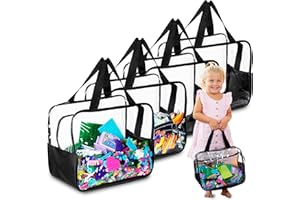 CARPETBOX 4 Piece Toy Storage Clear Bags with Heavy Duty Zipper 12"x10"x7" Plastic Bag with Handle, Toy Organizer for Kids Playroom, Puzzle, Blocks, Crafts, Stuffed Animal Storage (Black)