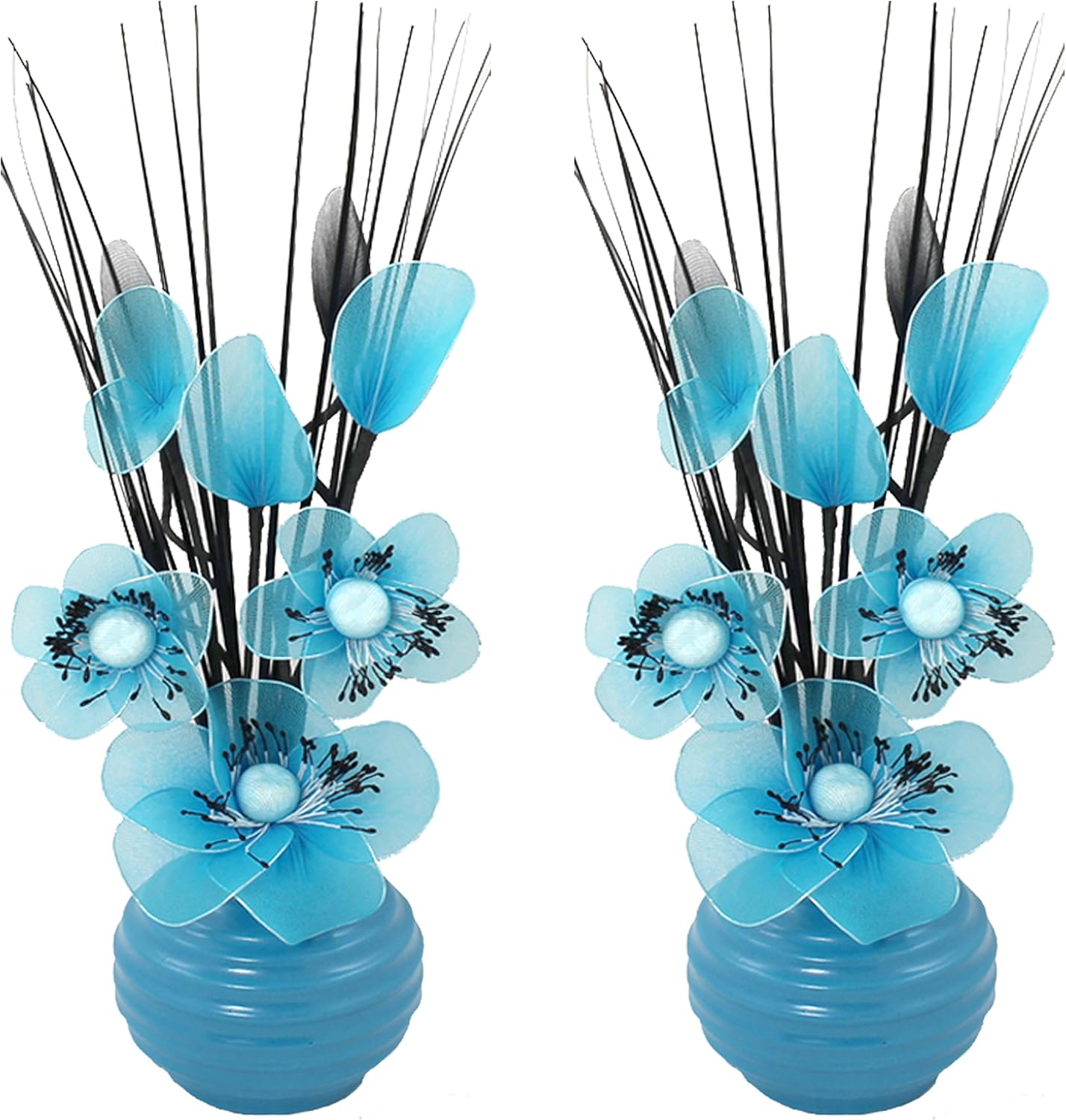 Flourish 797676 813 Matching Pair of Blue Vases with Teal Blue Nylon