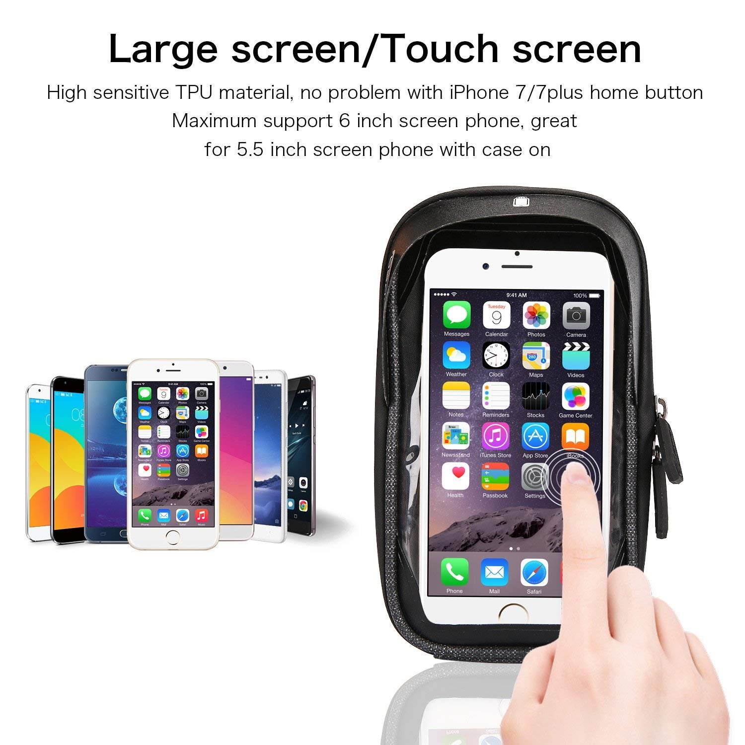 bedee Borsa Telaio Bici, 6 inch con TPU Touch-screen Porta Cellulare Bici, Borsa Impermeabile da Manubrio per Biciclette, Borse Biciclette Supporto Bici MTB BMX (Nero)