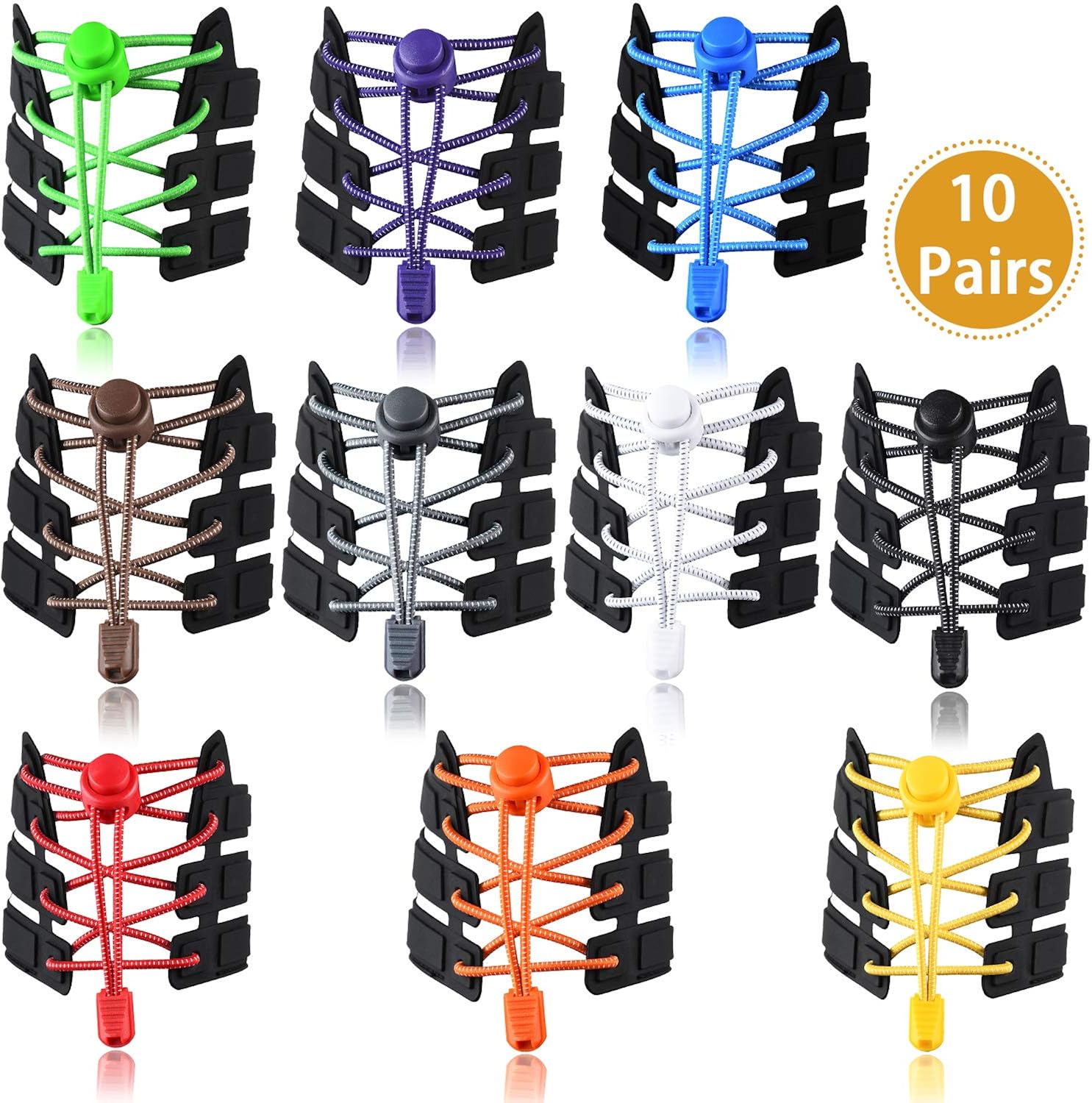 UPINS 10 Pairs Elastic Shoe Laces No Tie Adjustable Tieless Rubber Shoelaces
