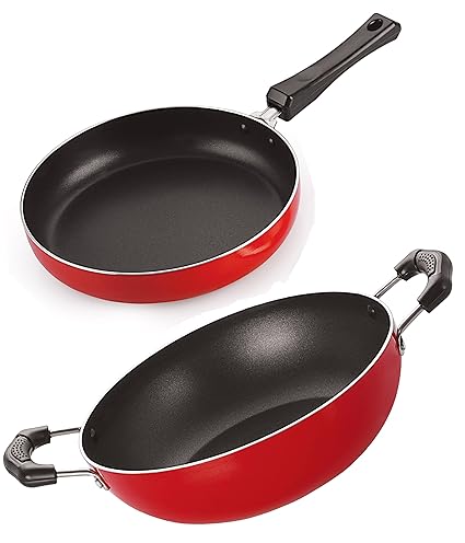Nirlon Non-Stick Aluminium Cookware Set, 2-Pieces, Red (2.6mm_FP10_KD10)