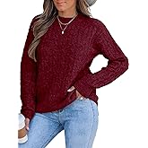 DancingYarns Womens Cable Knit Sweaters for Women Fall Winter 2025 Trendy Ladies Casual Business Outfits Cute Soft Sweater Classic Crew Neck Long Sleeve Pullover Tops Jujube Red M