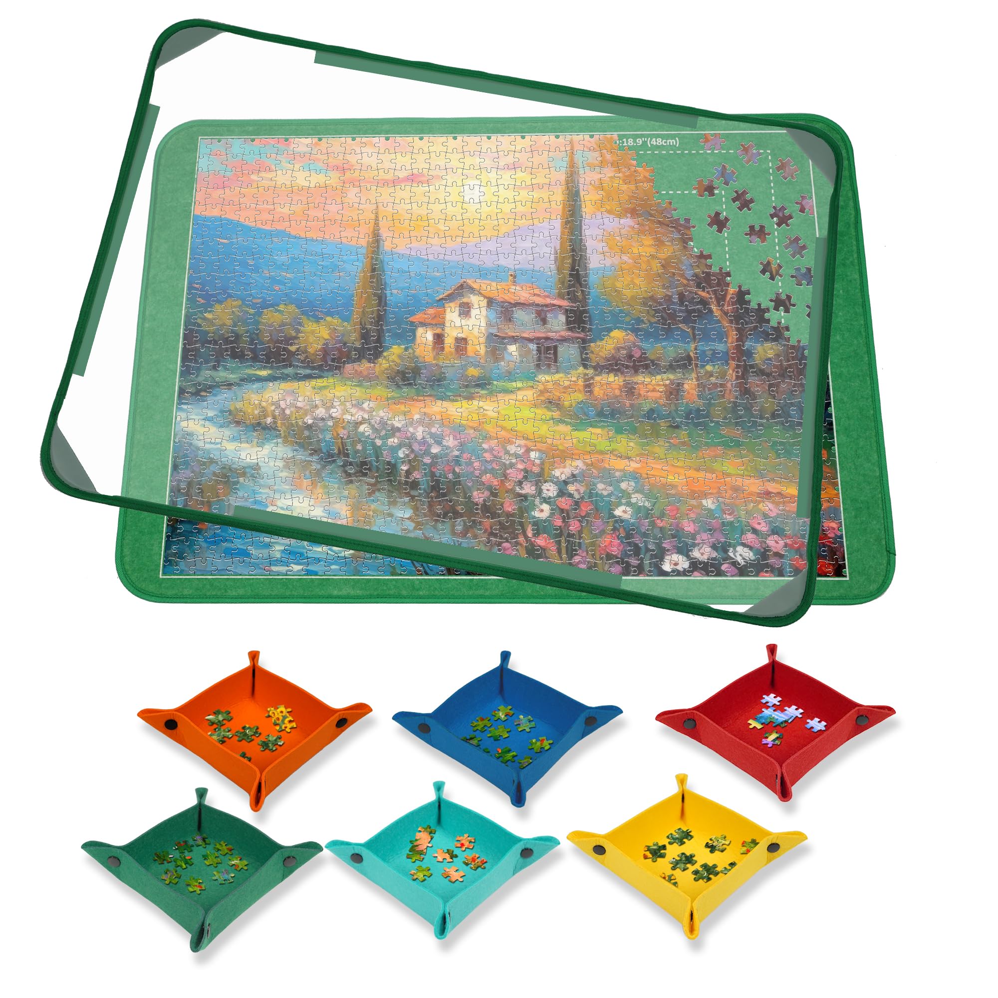 MOZOOSON Jigsaw Puzzle Board - 1000 Pieces Storage, Puzzle Storage Board 32 x 22inches, Jigsaw Puzzle Accessories for Easy Move and Store (6 Puzzle Sorting Trays & 1 Clear Cover) — image 1