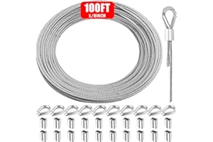 VIVBOO Metal Wire 1/8 inch Stainless Steel Cable 100FT Length Aircraft Cable 7x7 Strand Core Picture Hanging Wire with 10 Pcs Thimbles and 20 Pcs Aluminum Sleeves