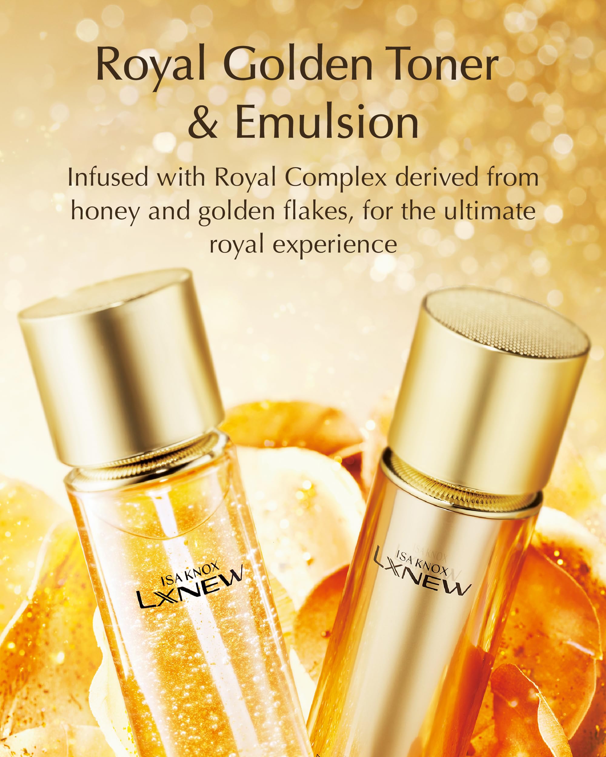 ISA KNOX Royal Golden Skin care Gift Set (11.4fl oz) - Korean Luxury Skin Care for Rejuvenation and Youthful skin. Royal Peptides & Jelly, Niacinamide. Guasha