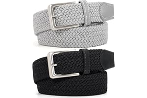 WHIPPY 2 Pack Braided Elastic Belt for Men Women, Unisex Fabric Golf Belt Braided Stretch Belt for Jeans Pants