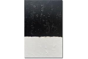 NANKAI Hand-Painted Black and White Wall Art, Minimalist Abstract Painting, Large Oil on Canvas Texture Wall Art, Office Art Contemporary Art 45x30 inches