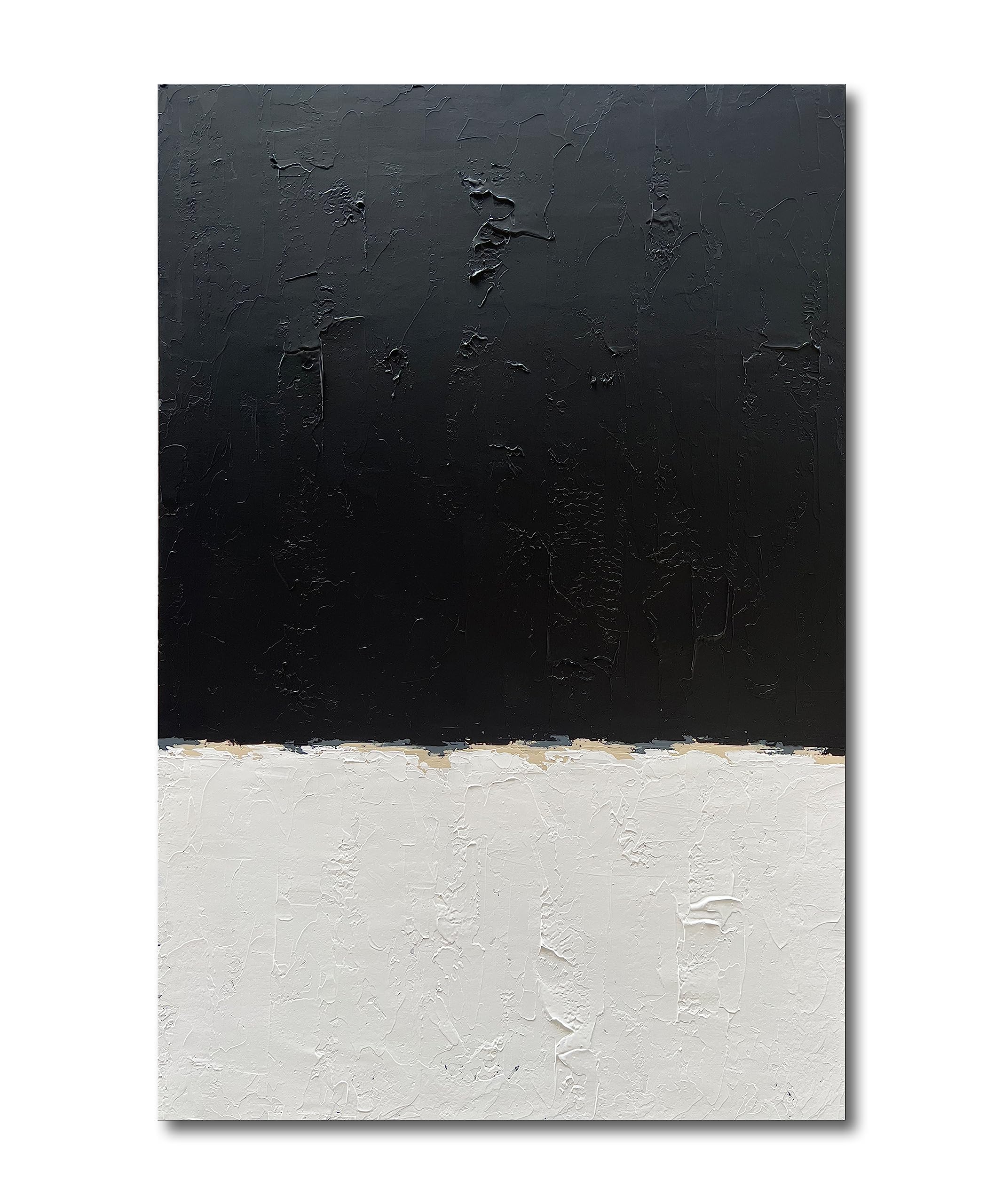 Photo 1 of NANKAI Hand-Painted Black and White Wall Art, Minimalist Abstract Painting, Large Oil on Canvas Texture Wall Art, Office Art Contemporary Art 45x30 inches