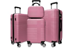 LUMINATERY Luggage Sets of 4-Piece, ABS Hardshell Lightweight Suitcases with 4 Spinner Wheels, Carry-On Luggage Set (12/20/24/28 Inches),Pink