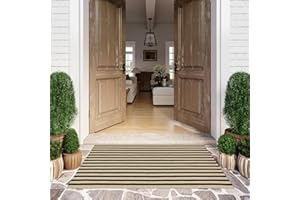 LEEVAN Outdoor Patio Rug Washable Black and White Outdoor Rug Outside Welcome Mat Striped Porch Door Mat Outside Entrance Layered Indoor Doormat