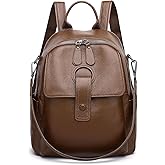Wesccimo Genuine Leather Backpack Purse For Women Brown Real Soft Leather Travel Convertible Ladies Shoulder Bag