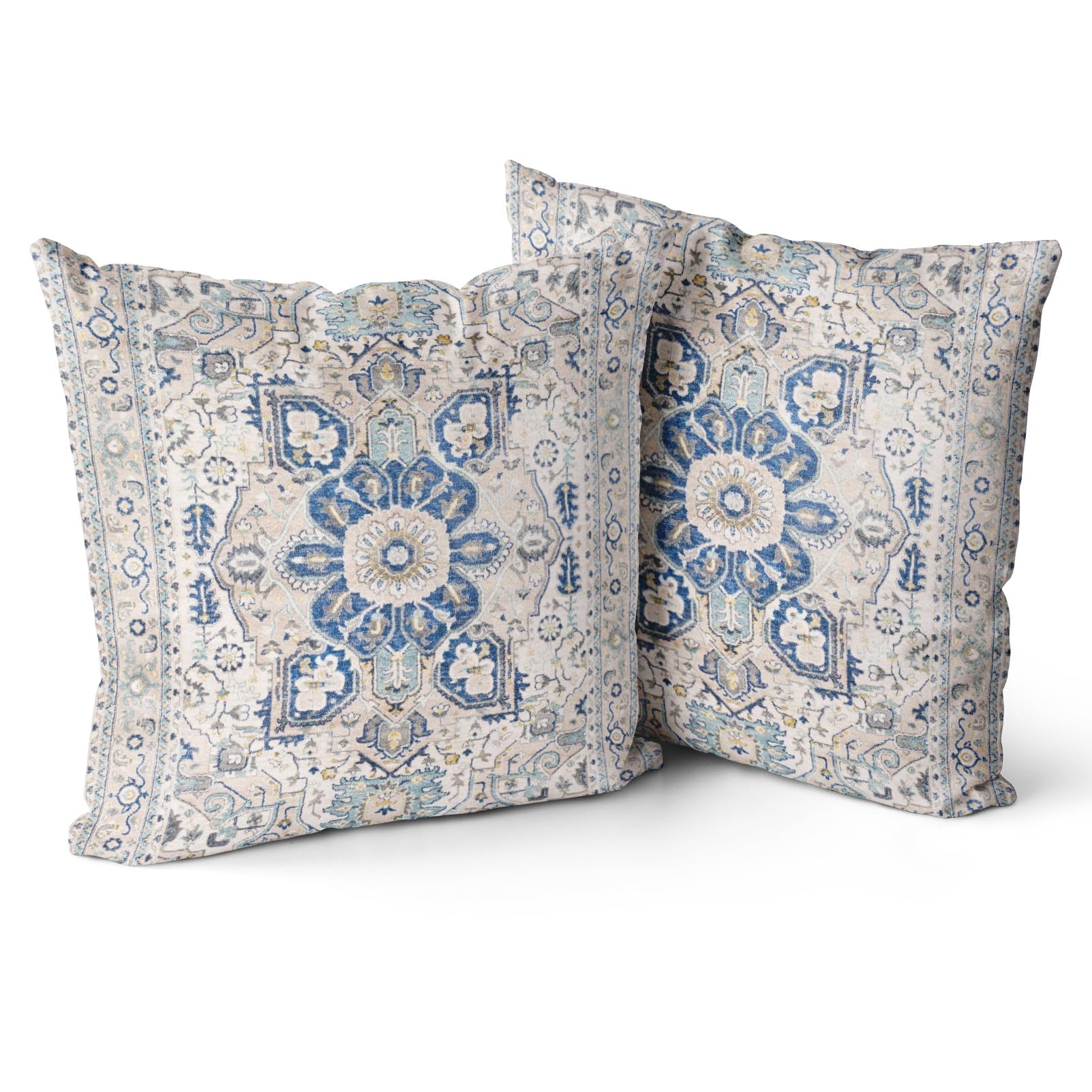 Snylcce Boho Floral Throw Pillow Covers Set of 2 Colorful Bohemian Flower Decorative Cushions Pillowcase for Bedroom Sofa Home Decor, 60x60 CM, Velvet, Short Plush (cerulean)