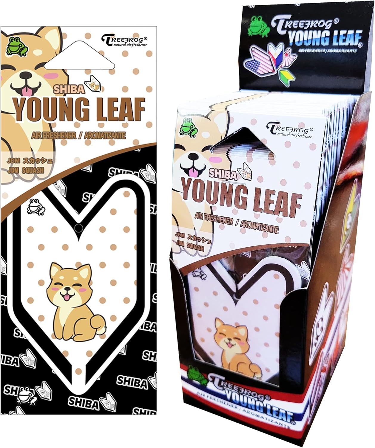 Treefrog Young Leaf JDM Squash scent 24-Pack (1-Box), Cute Shiba, Car Hanging Air Freshener