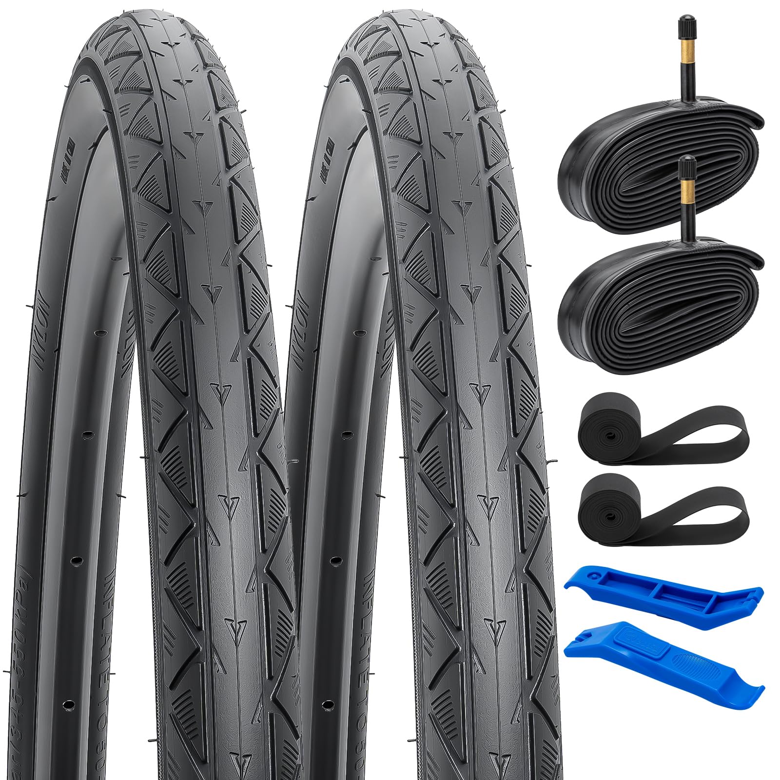 YunSCM 2-Pack 28 inch Bike Tyres 700x35C 28x1.40 Tires 37-622 and 700C Heavy Duty Tubes Schrader Valve AV48mm, Compatible with 700x32C 700x35C 700x38C (34/40-622) Bike Bicycle Tyres and Tubes (W-2113)