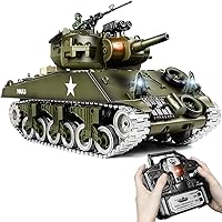 Supdex 1:18 RC Tank, Metal US M4A3 Sherman Remote Control Model Army Tank That Shoots BBS, 2.4Ghz RC Vehicle Military Toys wi