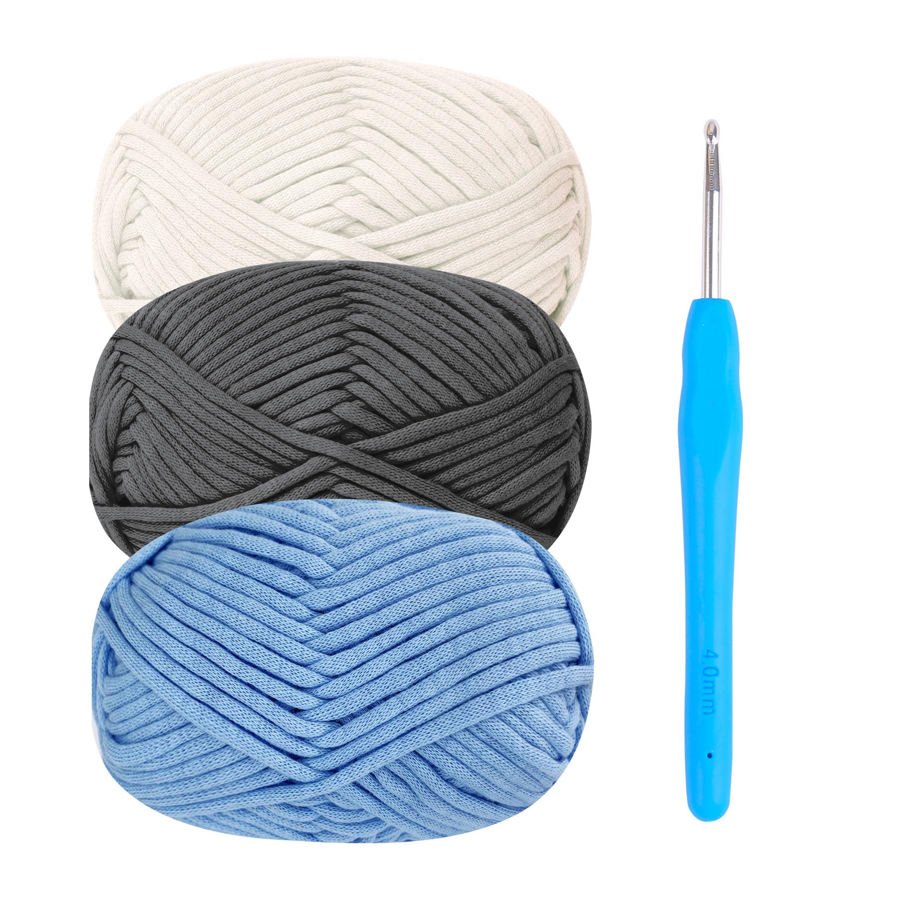 Chunky Yarn for Crochet Cotton Yarn for Crochet Chunky Wool 3x50g Crochet Yarn for Beginners Crochet Wool Knitting Yarn with Crochet Accessories Gray BlueYarn