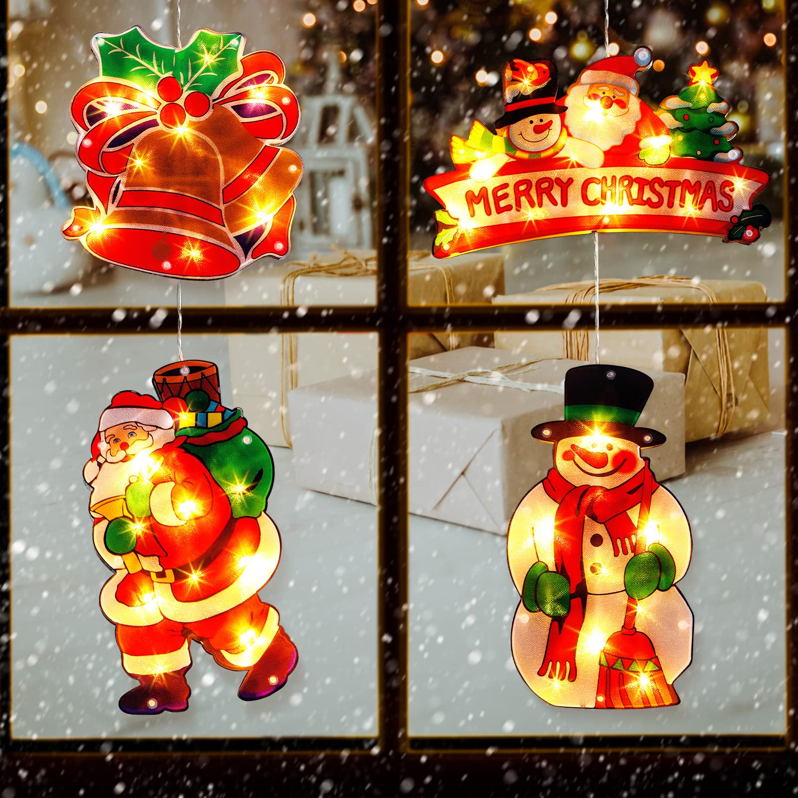 Photo 1 of 4 Pieces Christmas Window Decorations - Light up Christmas Decorations with Suction Cup for Holiday Outdoor Indoor Decor