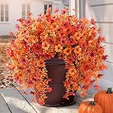 ZFProcess Artificial Fall Flowers for Outdoors, 2PCS Silk Fake Flowers Realistic Daisy Mums UV Resistant Porch Patio Window Yard Decor (Fall Orange)