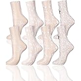 Geyoga 4 Pairs Women's Lace Socks Lace Hollow out Ankle High Stockings Women's Calf Sheer Socks