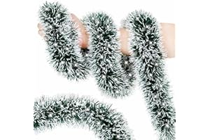 GUTAKZIO 50FT Christmas Decorations - Green/White Christmas Tinsel Twist Garland for Indoor, Xmas Tree, Door, Patio, Disco Party, Holiday Decor