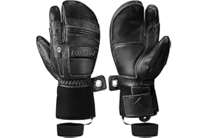 KUTOOK Winter 3 Fingers Ski Mittens Goatskin Thermal 3M Thinsulate Waterproof Snowboarding Gloves with Pocket for Men Women
