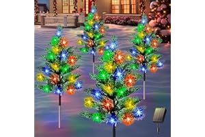 E-KONG Christmas Tree for Outdoor Decorations, 4 Pack 80 LED Solar Lights Waterproof Outdoor 30 Inch Christmas Trees for Yard, 8 Lighting Modes Xmas Trees Stakes Outside Decor for Porch Pathway Garden