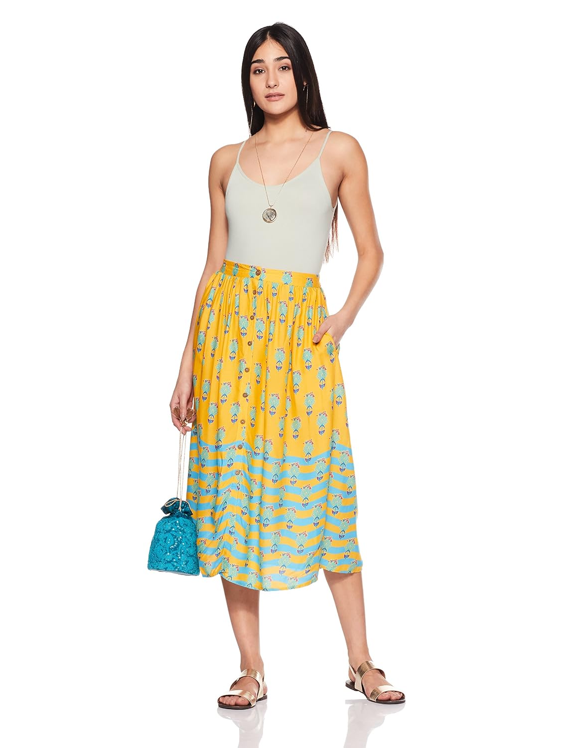 global desi women's a-line midi skirt